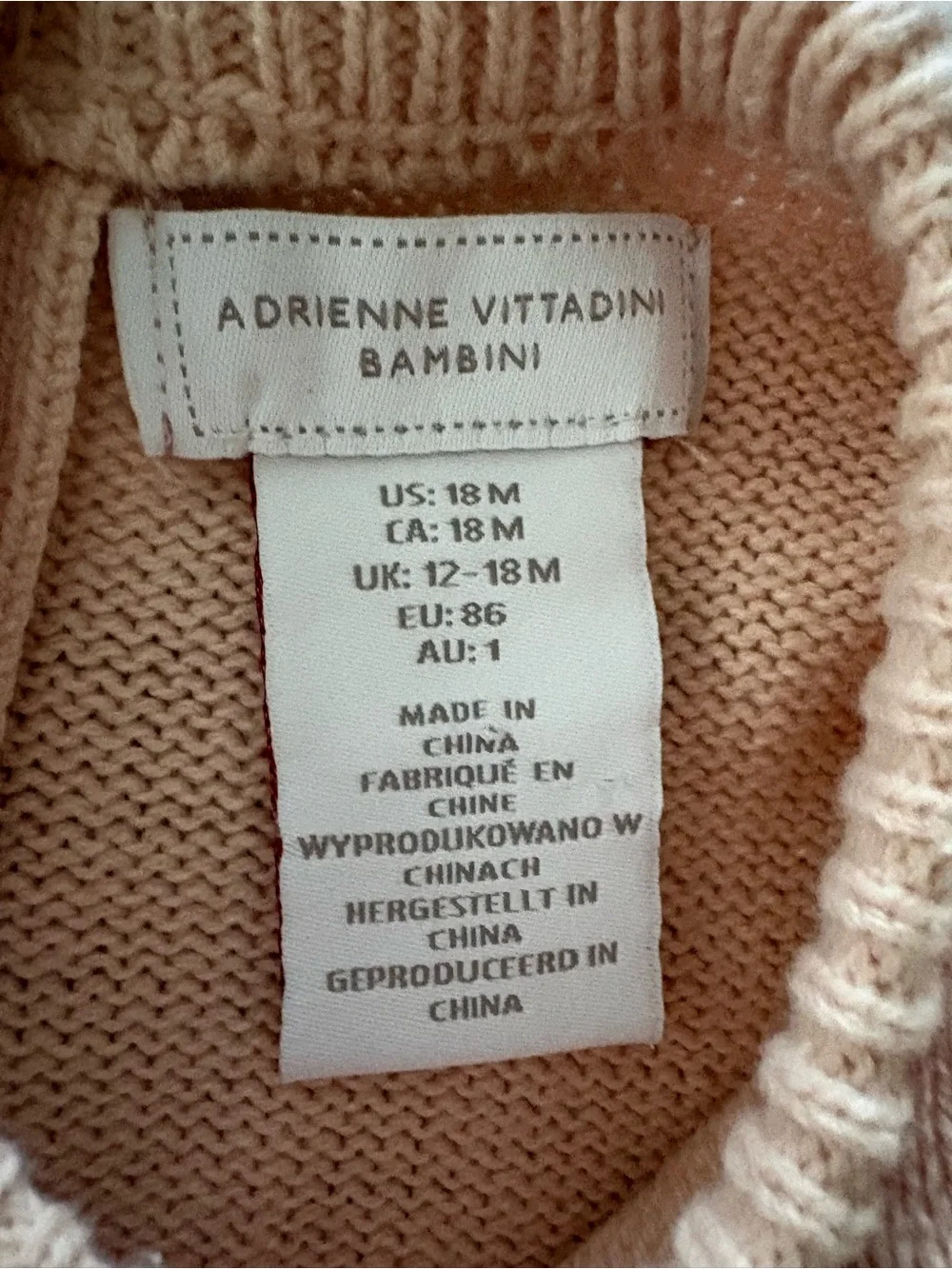 NWT Adrienne Vittadini Bambini 18M Pink Fair Isle Sweater Dress